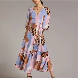 Hutch Bloom Wrap Midi Abstract Long Sleeve Dress